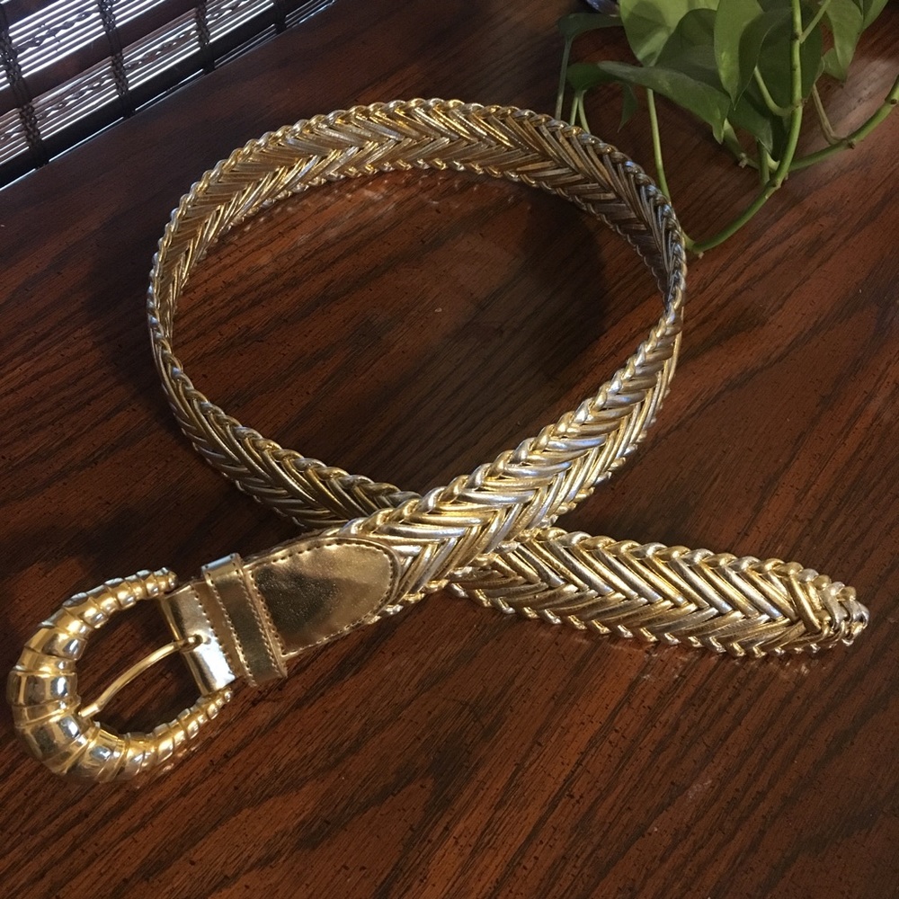 Vintage Genuine Leather Gold and Silver Braided Belt